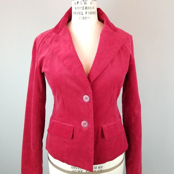 Classic Red Velvet Fitted Blazer - Picture 1 of 9